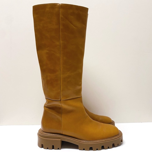 Zara Tan Cognac Brown Platform Knee High Leather Boots 41 10 11 - Picture 3 of 9
